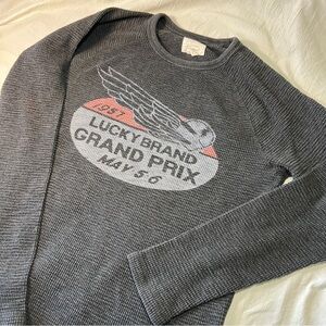 Lucky Brand Mens Sz S Grand Prix 1957 Waffle Shirt Thermal Heather Gray Retro